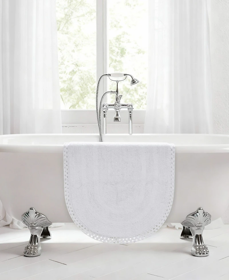 Laura Ashley Camilla Crochet Border Oval Bath Mat, 24" x 60"