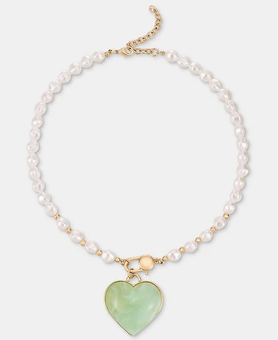 On 34th Heart Imitation Pearl Pendant Necklace, 16" + 2" extender, Macy's Exclusive