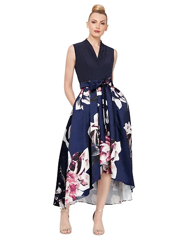 Sl Fashions Floral-Print High-Low Dress