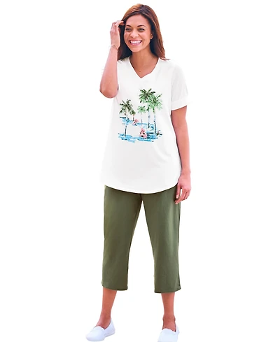 Woman Within Women's Two-Piece V-Neck Tunic & Capri Set