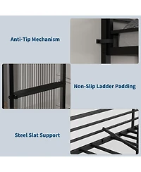 homfan Metal Twin Loft Bed with Desk and Storage Shelves, Space-Saving Frame Guardrails, Ladder Steel Slats