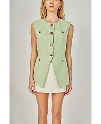 endless rose Women's Long Vest With Button Details