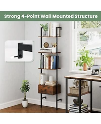 Gymax 2 Pcs 5-Tier Bookshelf w/ Drawer 70'' Wall Mount Ladder Bookcase w/ Metal Frame