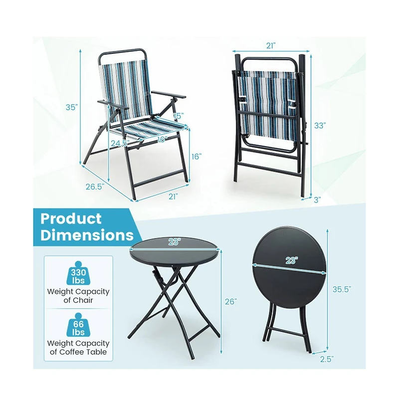 Boyel Living 3 Pieces Outdoor Folding Chair Set Portable Folding Chair Set
