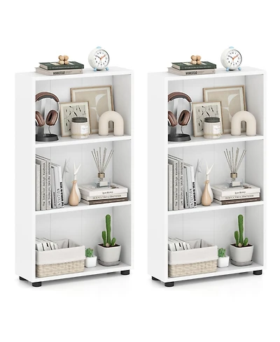 Gymax 2PCS Bookshelf 3-Tier Bookcase w/Anti-Tipping Kit for Living Room Home Office