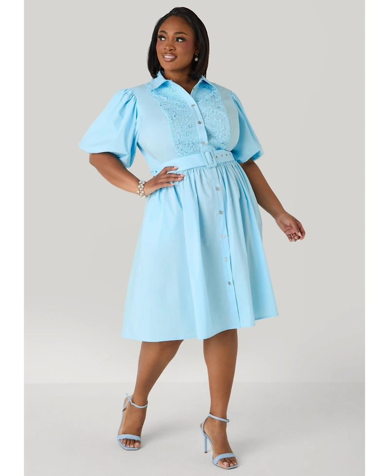 Ashley Stewart Women's Crochet Paneled A Line Shirtdress