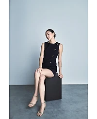 endless rose Women's Boat Neck Buttoned Mini Dress