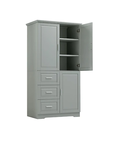 Busdays Tall and Wide Bathroom Office Storage Cabinet with Doors and Three Drawers