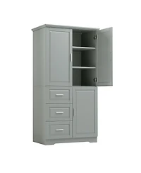 Busdays Tall and Wide Bathroom Office Storage Cabinet with Doors and Three Drawers