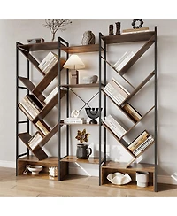 Gaomon Modern Triple 6-Tier Standing Bookshelf - 24 Open Display Shelves, Large Industrial Wooden Bookcase Storage Rack for Living Room, Home