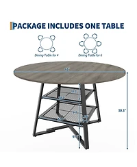 gaomon Modern Industrial Round Dining Table For 4-6 - 2-Tier Storage Shelf Sturdy Wood And Metal Construction