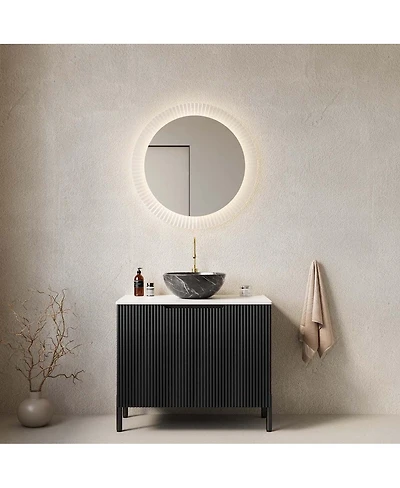 Thirtypeachy Modern Scandinavian Bathroom Vanity with Bowl Sink, Freestanding 2-Door Storage Cabinet No Faucet
