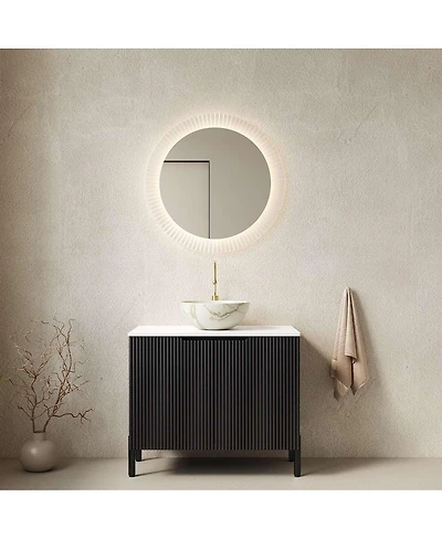 Thirtypeachy Modern Scandinavian Bathroom Vanity with Bowl Sink, Freestanding 2-Door Storage Cabinet No Faucet