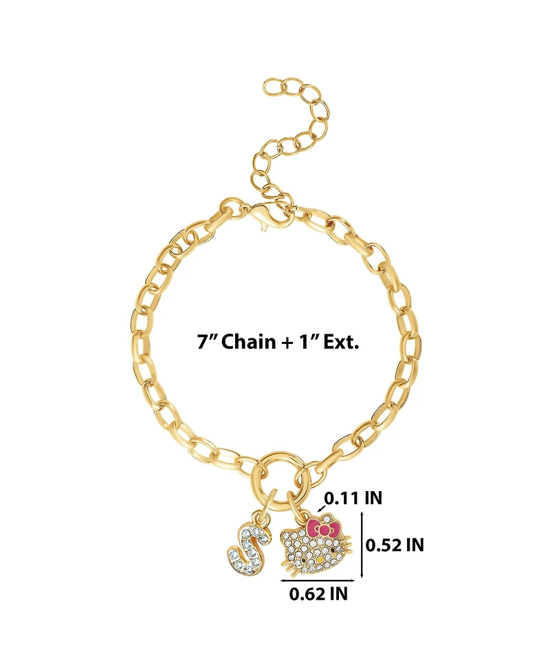 Hello Kitty Initial Crystal Charm Bracelet, Gold-Tone