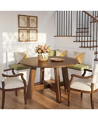 Tribesigns Round Dining Table for for 4-6 People, 47-Inch Circle Kitchen Table with Reinforced Cross Brace, Farmhouse Dining Room Furniture