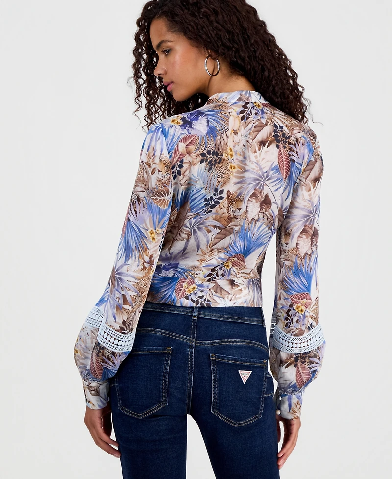 Guess Women's Long-Sleeve Zahara Tie-Front Top