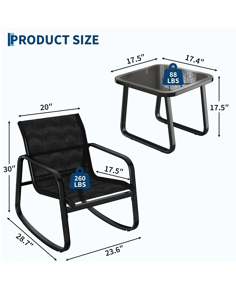 Gaomon Stylish Patio Bar Chair Set - 3-Piece Outdoor Bistro Furniture, Durable for Garden, Lawn, Yard, Balcony, Poolside, Backyard Black