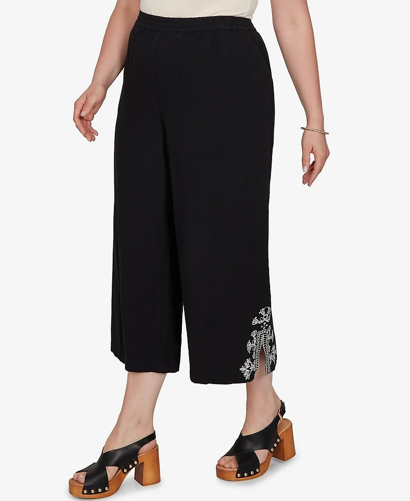Ruby Rd. Plus Embroidered Gauze Relaxed Elastic Waist Pants