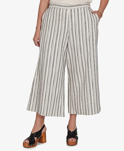 Ruby Rd. Plus Textured Stripe Elastic Waist Cropped Pants
