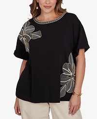 Ruby Rd. Plus Floral Noir Embroidered Knit T-Shirt