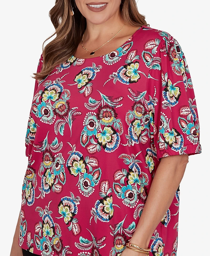 Ruby Rd. Plus Etched Floral Puff Print T-Shirt