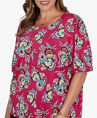 Ruby Rd. Plus Etched Floral Puff Print T-Shirt