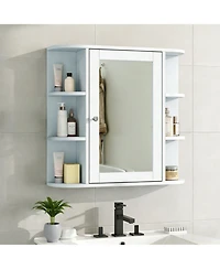 Busdays Bathroom Wall Storage Cabinet with Mirror Medicine Cabinet Adjustable Wood Shelf and Doors Mounted Storage with 6 Open Shelves
