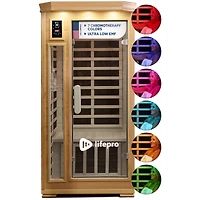 Lifepro Rejuvacure Low-emf 1-Person Infrared Sauna – Indoor Wooden Sauna with Tempered Glass Door, Carbon Fiber Heaters, Chromotherapy & Blueto