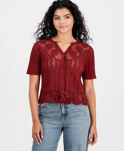 And Now This Women's Cotton Crochet Button-Front Peplum Top, Macy's Exclusive