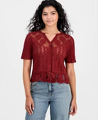 And Now This Women's Cotton Crochet Button-Front Peplum Top, Macy's Exclusive