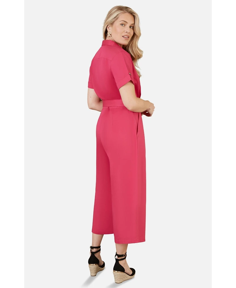 Yumi Women's Button Up Utility Style Jumpsuit