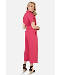 Yumi Women's Button Up Utility Style Jumpsuit