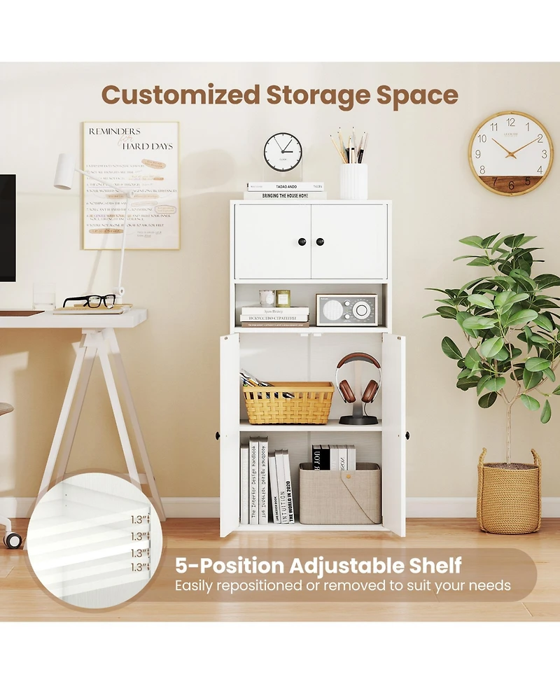 Gymax 2PCS 44'' Tall Bookshelf w/Doors and Adjustable Shelf for Study Living Room