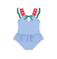 Florence Eiseman Little Girls Seersucker Swimsuit with Watermelon