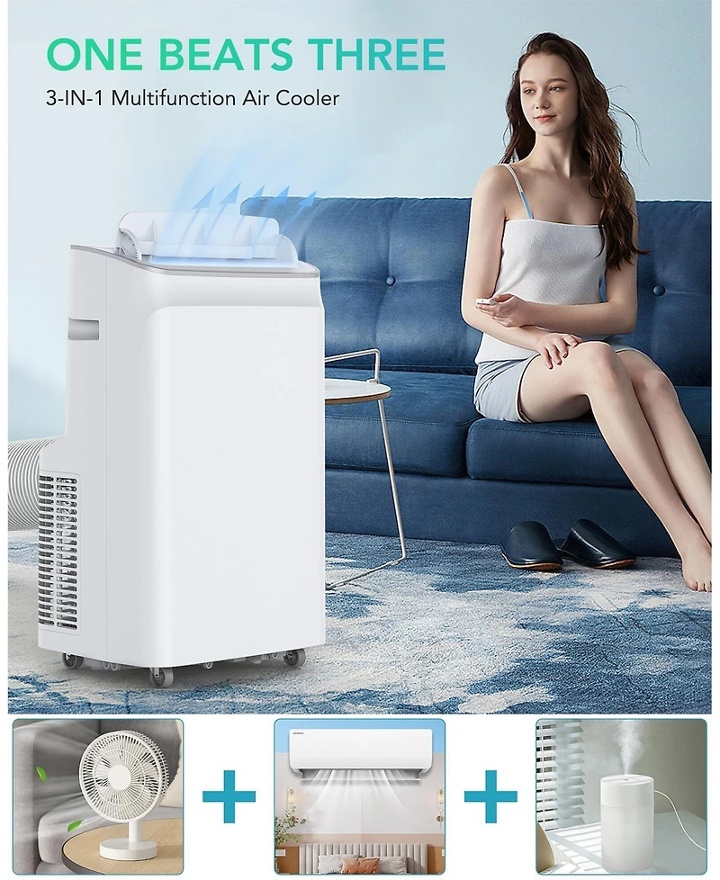 Xo 12,000 Btu Portable Ac, 3-in-1 Cooling, Fan and Dehumidifying, Remote Control, Timer, Window Kit, Wheels and Handles