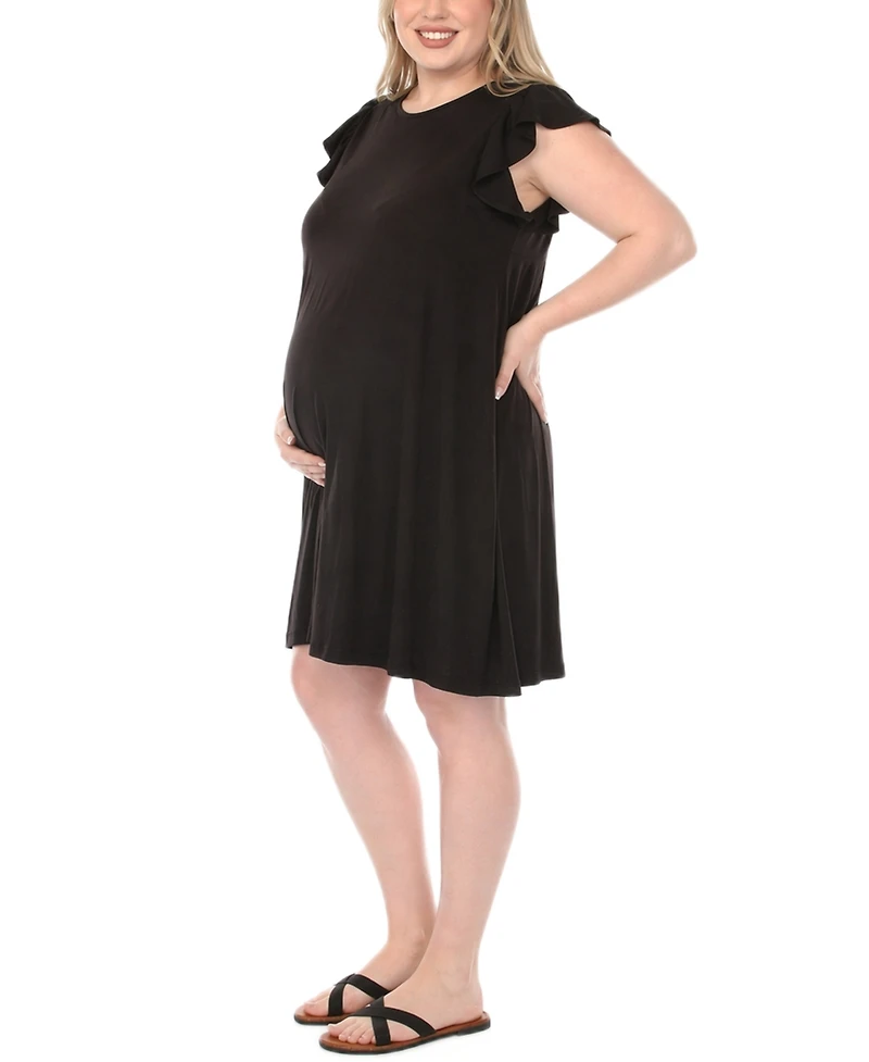 White Mark Plus Scoop Neck Flutter-Sleeve Maternity Dress