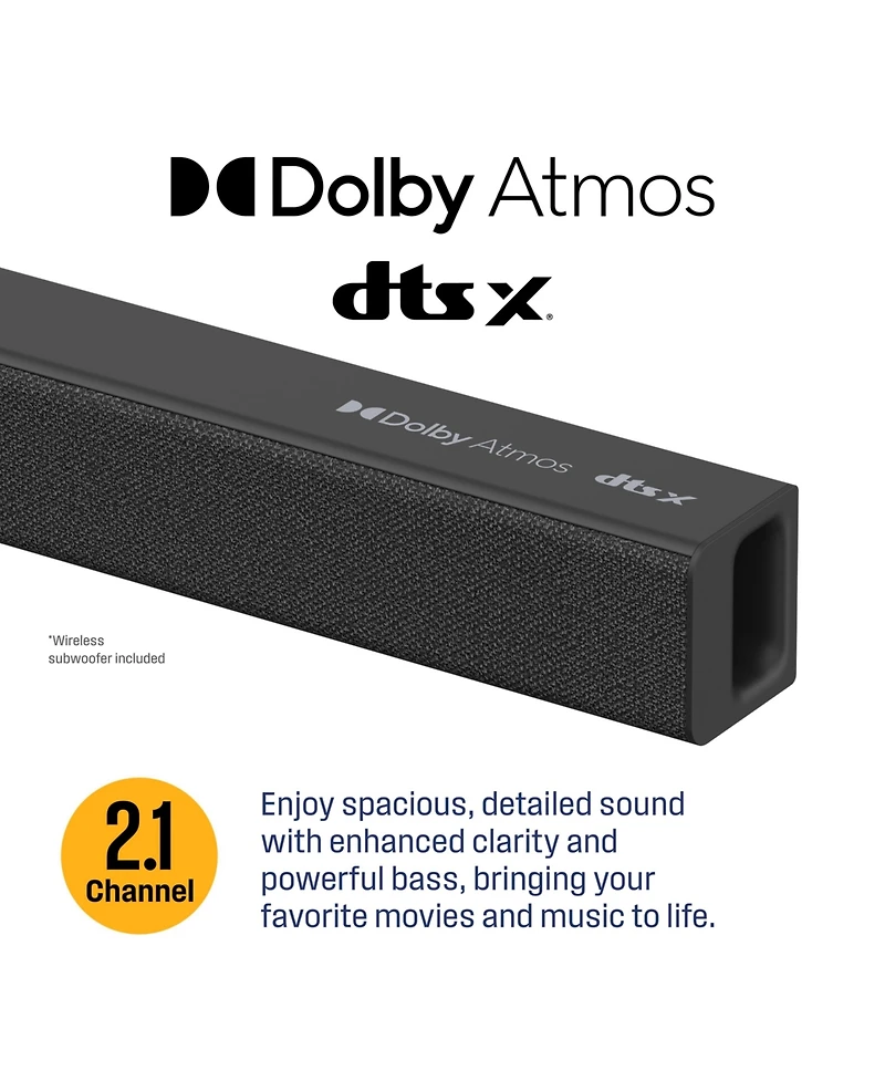 Westinghouse 2.0 Compact Soundbar, 120W with Dolby Atmos & Digital Plus, eARC Hdmi, Bluetooth, Roku Tv Ready