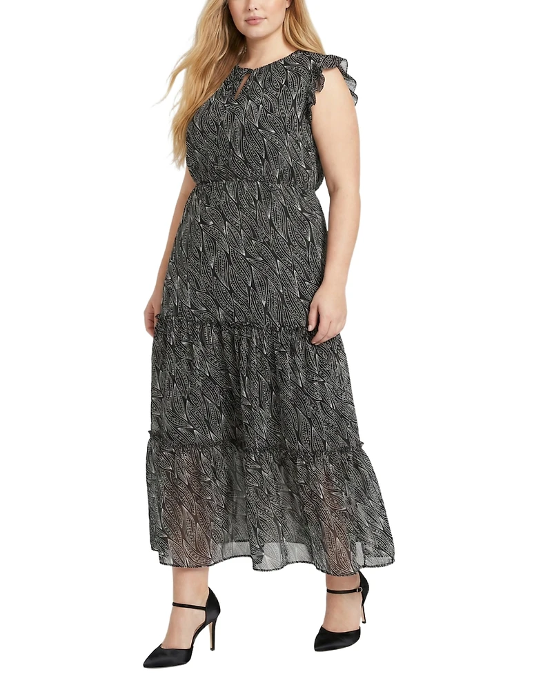 Ny Collection Plus Flutter Sleeve Tiered Dress