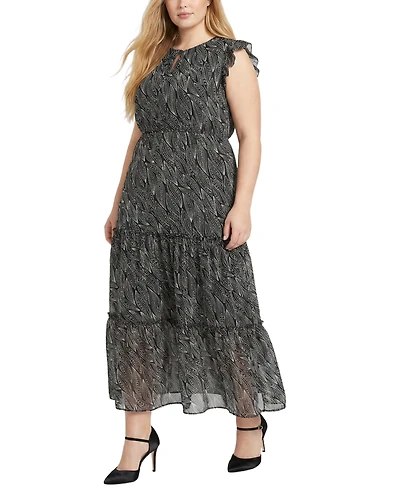 Ny Collection Plus Flutter Sleeve Tiered Dress