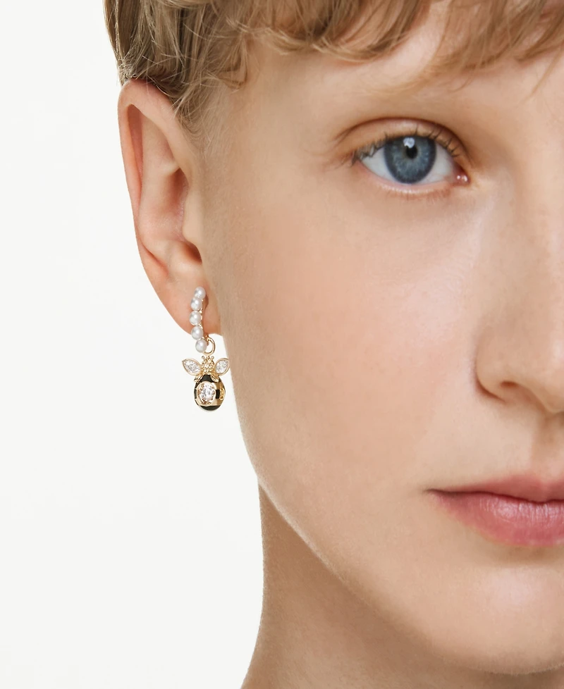 Swarovski Gold-Tone Plated Two Busy Bees Mini Hoop Earrings