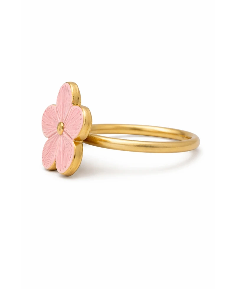 Dainty Home Pink Enamel Flower Napkin Rings Set of 4, Metal Floral Table Decor