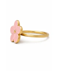 Dainty Home Pink Enamel Flower Napkin Rings Set of 4, Metal Floral Table Decor