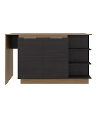 flynama Kitchen Bar Counter with Shelves and Cabinets, Wengue