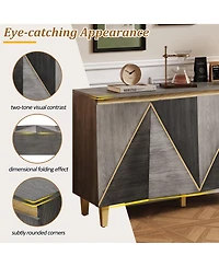 Rainsken 60 Retro Buffet Cabinet 4 Door Sideboard Cabinet with Dimensional Effect Doors and Adjustable Shelves for Kitchen Living Room