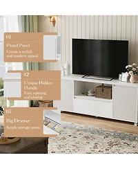 homfan Modern Fluted Tv Stand with Storage Drawer and Cabinets
