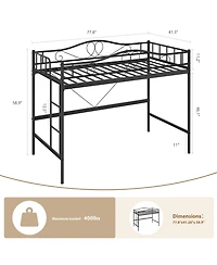 homfan Metal Loft Bed with Ladder and Full Guardrails, Space-Saving Frame Under-Bed Clearance, No Box Spring Needed