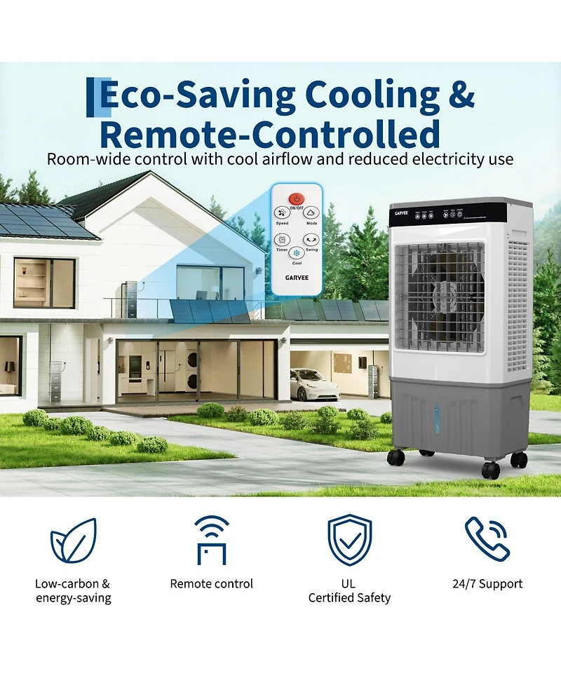 Xo Evaporative Air Cooler, 3000 Cfm, 5.3 Gal Tank, 120degree(s) Oscillation, 3 Speeds, Remote and Timer, Portable for Garage