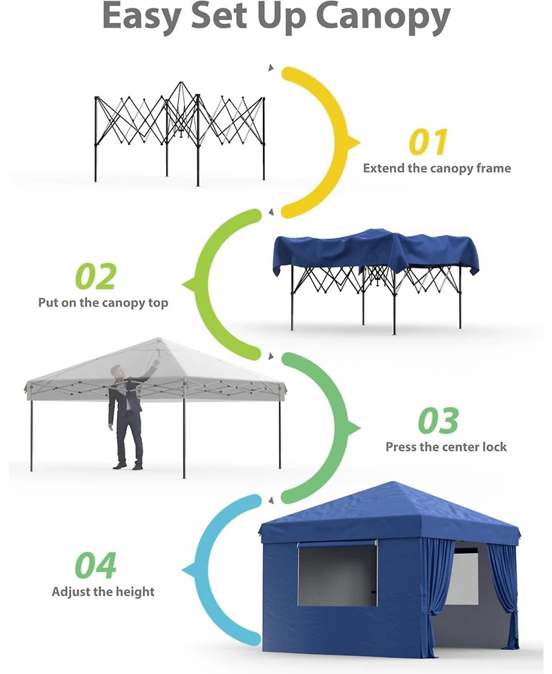 Xo 10x10 Ft Pop Up Canopy Tent with 4 Sidewalls, Waterproof Outdoor Canopy with Wheeled Carry Bag