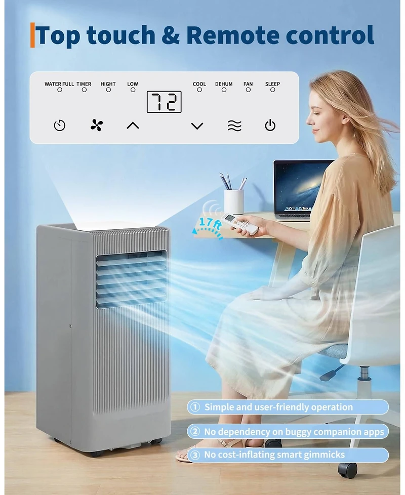 Xo 10,000 Btu Portable Silent Ac with Remote, Led Display, Sleep Mode and Installation Kit for Rooms Up to 450 Sq. Ft