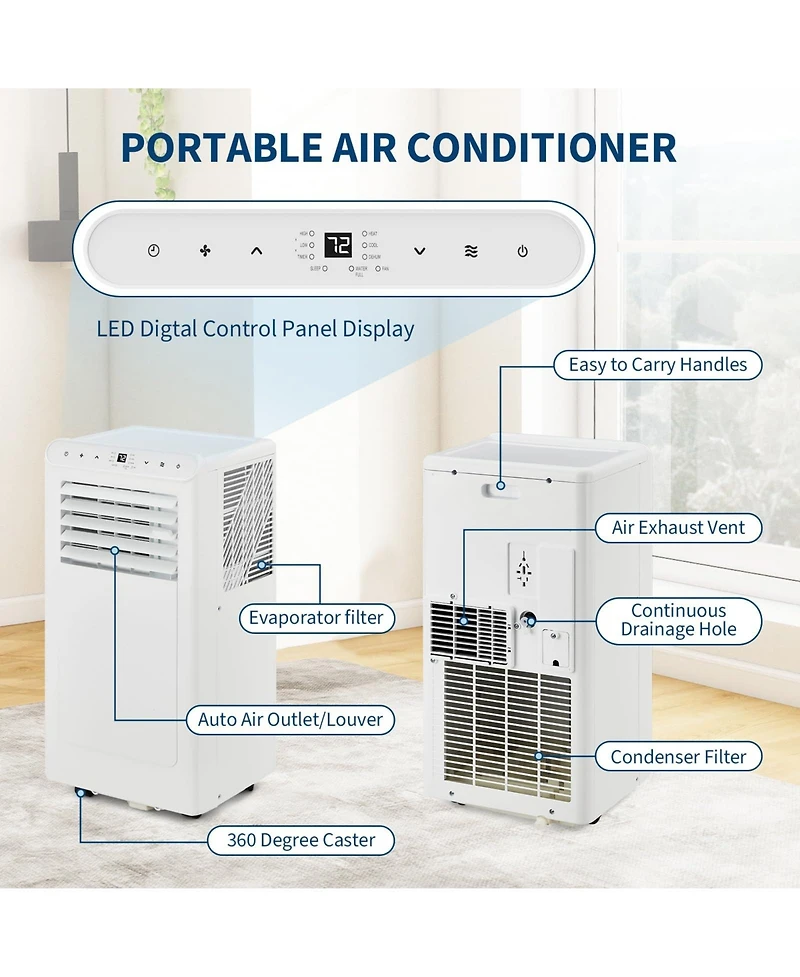 Xo 8,000 Btu Portable 4-in-1 Ac with Remote, Led Display, Timer and Diy Window Kit for Bedroom/Office Up to 350 Sq. Ft